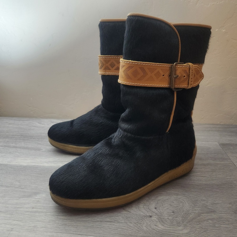 Tecnica Pony Hair Shearling Boots Black Size 12-US Leather Buckle Made‎ in Italy